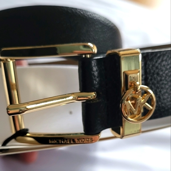 Michael Kors Genuine Black Leather Gold Buckle Belt L/XL - Picture 1 of 11